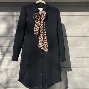Kate Spade Black Long Sleeve Midi Dress with Cheetah Print Scarf Size 4